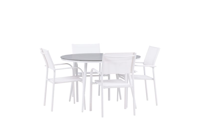 Ruokaryhmä Break 120 cm Pyöreä 4 Santorini-tuolilla - Harmaa - Puutarhakalusteet - Ulkoryhmä - Ruokailuryhmät ulos
