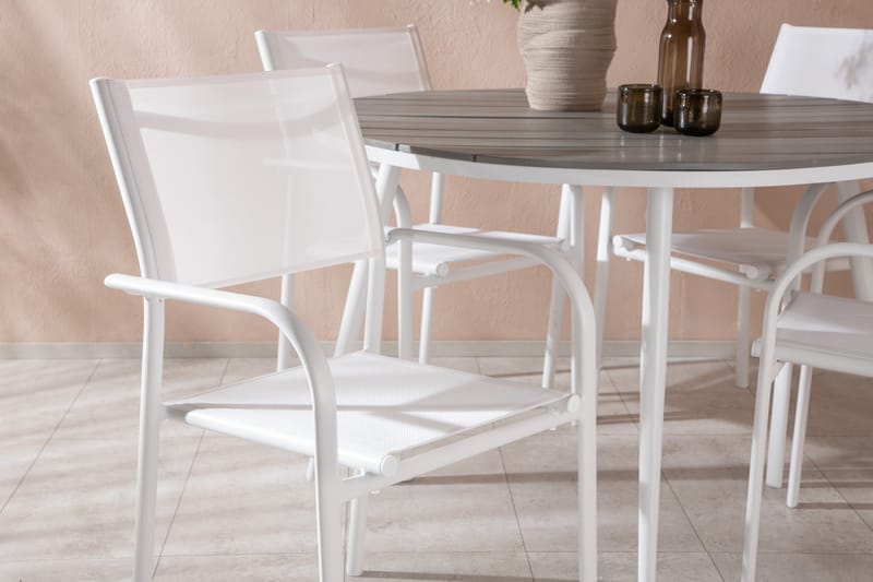 Ruokaryhmä Break 120 cm Pyöreä 4 Santorini-tuolilla - Harmaa - Puutarhakalusteet - Ulkoryhmä - Ruokailuryhmät ulos