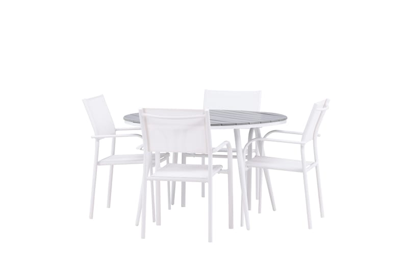 Ruokaryhmä Break 120 cm Pyöreä 4 Santorini-tuolilla - Harmaa - Puutarhakalusteet - Ulkoryhmä - Ruokailuryhmät ulos