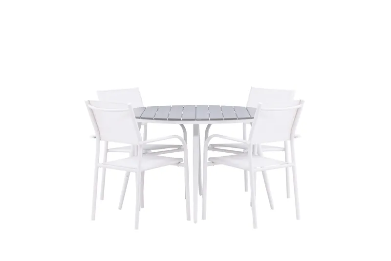 Ruokaryhmä Break 120 cm Pyöreä 4 Santorini-tuolilla - Harmaa - Puutarhakalusteet - Ulkoryhmä - Ruokailuryhmät ulos