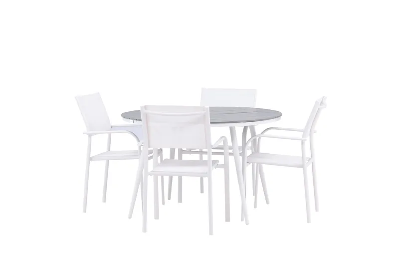 Ruokaryhmä Break 120 cm Pyöreä 4 Santorini-tuolilla - Harmaa - Puutarhakalusteet - Ulkoryhmä - Ruokailuryhmät ulos