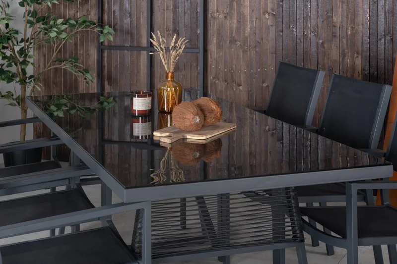 Ruokaryhmä Dallas cm Suorakulmainen 6 Copacabana-tuolilla - Musta - Puutarhakalusteet - Ulkoryhmä - Ruokailuryhmät ulos