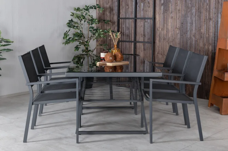 Ruokaryhmä Dallas cm Suorakulmainen 6 Copacabana-tuolilla - Musta - Puutarhakalusteet - Ulkoryhmä - Ruokailuryhmät ulos