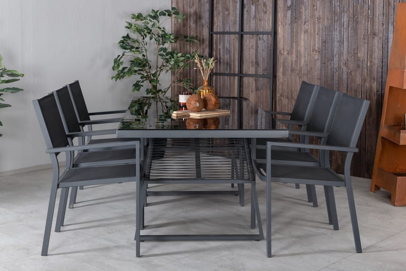 Ruokaryhmä Dallas cm Suorakulmainen 6 Copacabana-tuolilla - Musta - Puutarhakalusteet - Ulkoryhmä - Ruokailuryhmät ulos