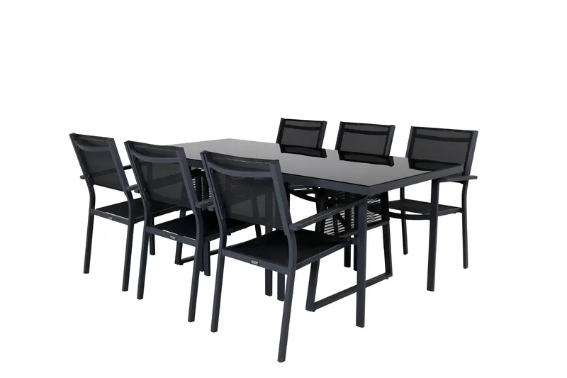 Ruokaryhmä Dallas cm Suorakulmainen 6 Copacabana-tuolilla - Musta - Puutarhakalusteet - Ulkoryhmä - Ruokailuryhmät ulos
