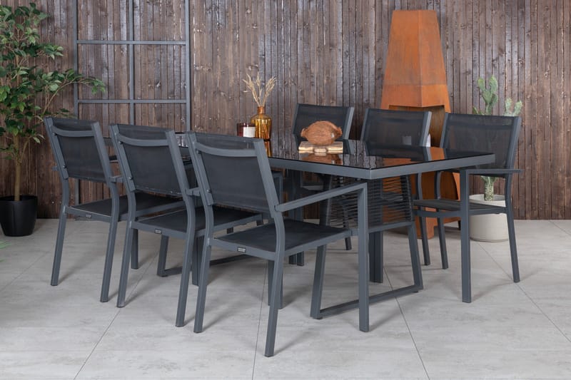 Ruokaryhmä Dallas cm Suorakulmainen 6 Copacabana-tuolilla - Musta - Puutarhakalusteet - Ulkoryhmä - Ruokailuryhmät ulos