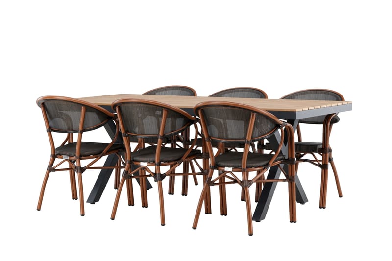 Ruokaryhmä Garcia 200 cm Suorakulmainen 6 Vila Real -tuolilla - Musta - Puutarhakalusteet - Ulkoryhmä - Ruokailuryhmät ulos