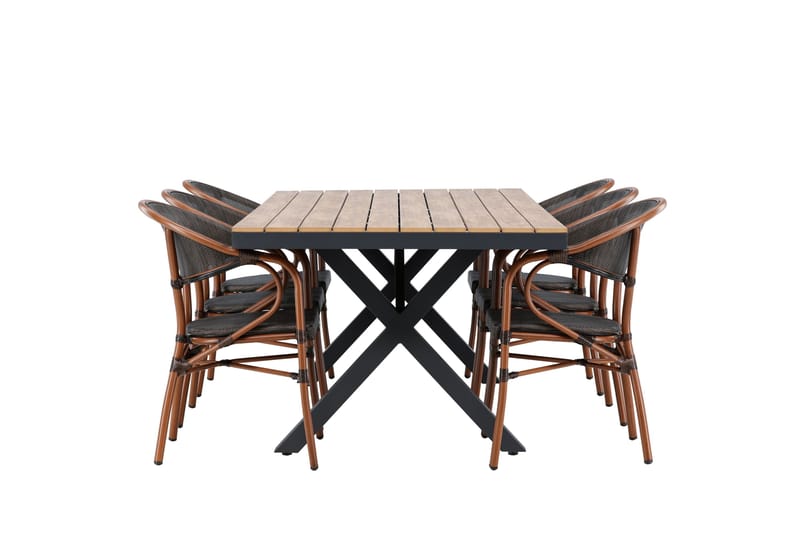 Ruokaryhmä Garcia 200 cm Suorakulmainen 6 Vila Real -tuolilla - Musta - Puutarhakalusteet - Ulkoryhmä - Ruokailuryhmät ulos