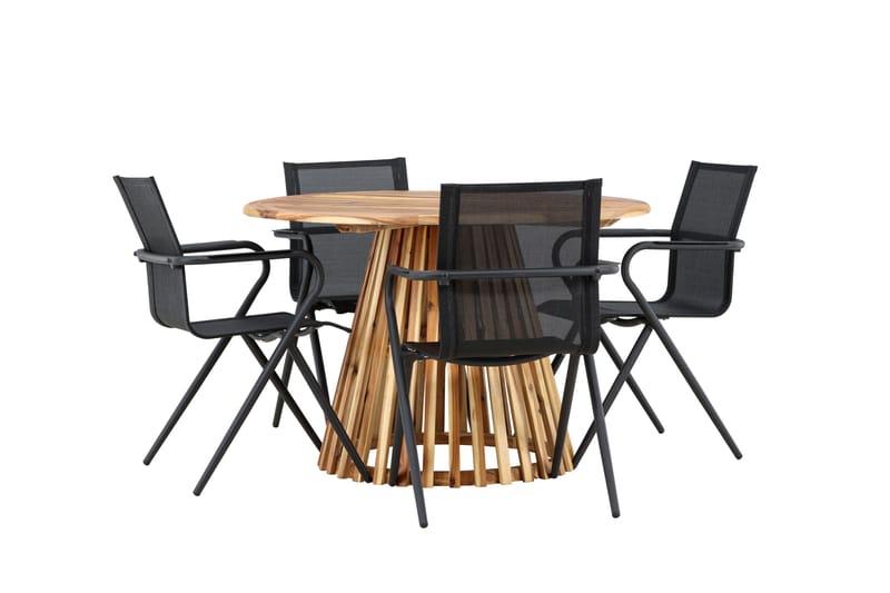 Ruokaryhmä Lumpur 110 cm Pyöreä 4 Alina-tuolilla - Luonnonvärinen - Puutarhakalusteet - Ulkoryhmä - Ruokailuryhmät ulos