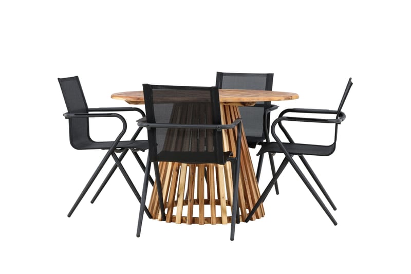 Ruokaryhmä Lumpur 110 cm Pyöreä 4 Alina-tuolilla - Luonnonvärinen - Puutarhakalusteet - Ulkoryhmä - Ruokailuryhmät ulos