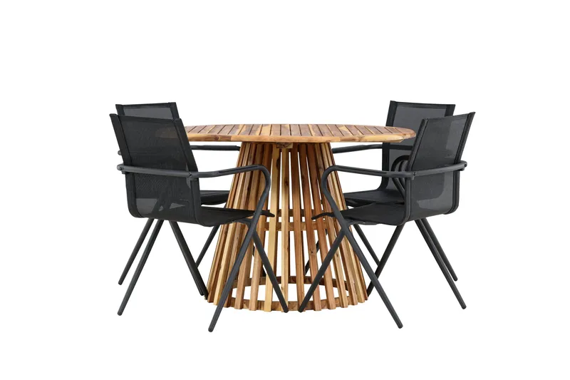 Ruokaryhmä Lumpur 110 cm Pyöreä 4 Alina-tuolilla - Luonnonvärinen - Puutarhakalusteet - Ulkoryhmä - Ruokailuryhmät ulos