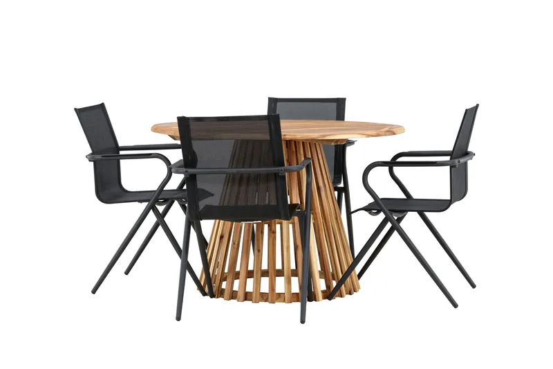 Ruokaryhmä Lumpur 110 cm Pyöreä 4 Alina-tuolilla - Luonnonvärinen - Puutarhakalusteet - Ulkoryhmä - Ruokailuryhmät ulos