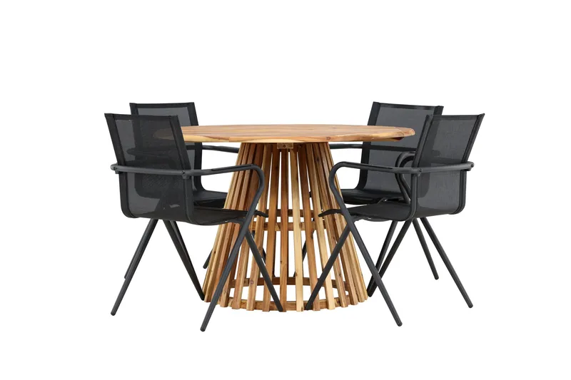 Ruokaryhmä Lumpur 110 cm Pyöreä 4 Alina-tuolilla - Luonnonvärinen - Puutarhakalusteet - Ulkoryhmä - Ruokailuryhmät ulos