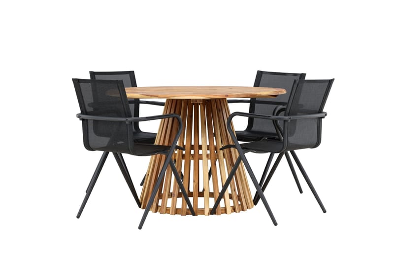 Ruokaryhmä Lumpur 110 cm Pyöreä 4 Alina-tuolilla - Luonnonvärinen - Puutarhakalusteet - Ulkoryhmä - Ruokailuryhmät ulos