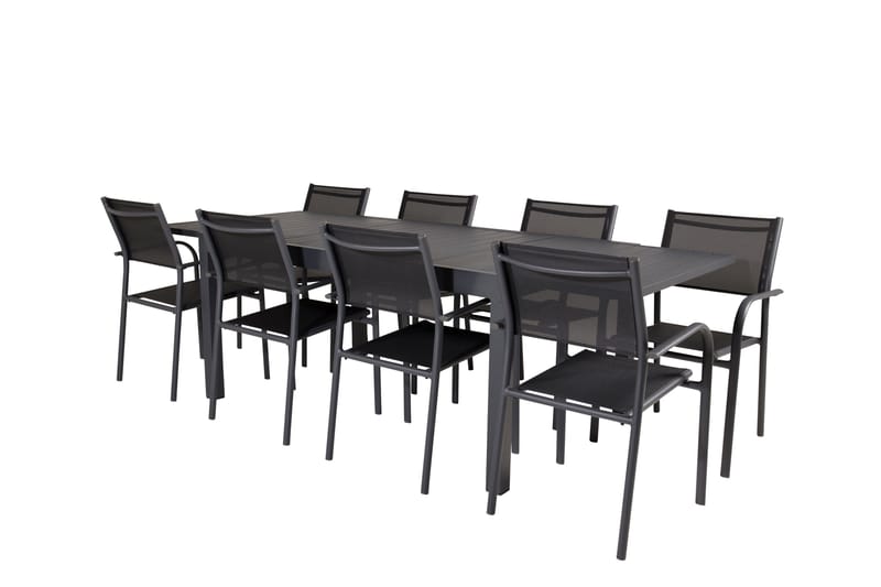 Ruokaryhmä Marbella 160-240 cm Suorakulmainen 8 Santorini-tuolilla - Musta - Puutarhakalusteet - Ulkoryhmä - Ruokailuryhmät ulos