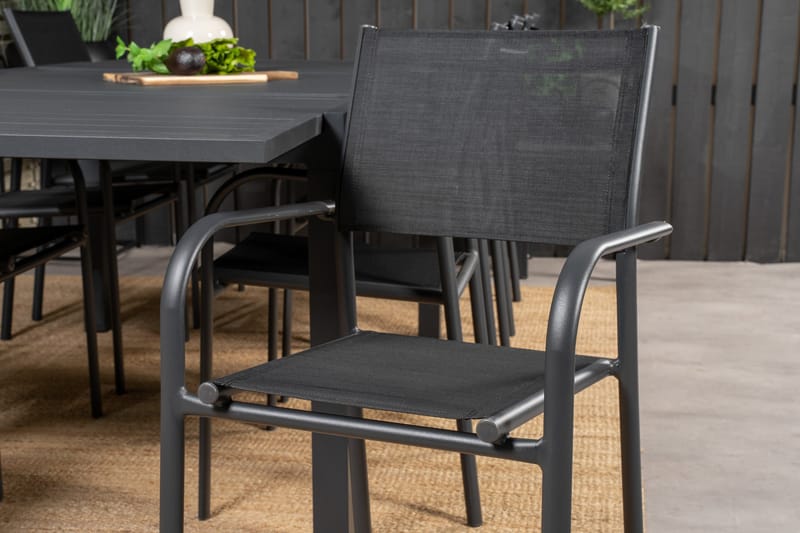 Ruokaryhmä Marbella 160-240 cm Suorakulmainen 8 Santorini-tuolilla - Musta - Puutarhakalusteet - Ulkoryhmä - Ruokailuryhmät ulos