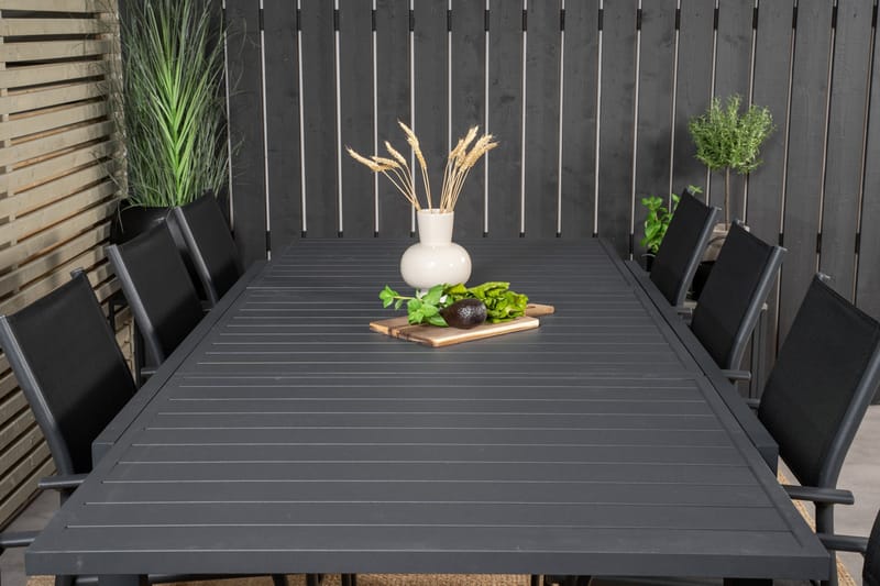 Ruokaryhmä Marbella 160-240 cm Suorakulmainen 8 Santorini-tuolilla - Musta - Puutarhakalusteet - Ulkoryhmä - Ruokailuryhmät ulos