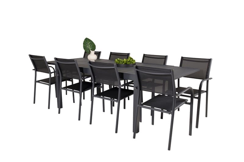Ruokaryhmä Marbella 160-240 cm Suorakulmainen 8 Santorini-tuolilla - Musta - Puutarhakalusteet - Ulkoryhmä - Ruokailuryhmät ulos