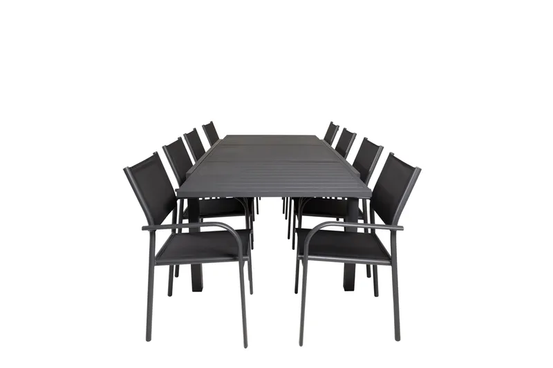 Ruokaryhmä Marbella 160-240 cm Suorakulmainen 8 Santorini-tuolilla, Musta
