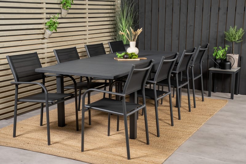 Ruokaryhmä Marbella 160-240 cm Suorakulmainen 8 Santorini-tuolilla - Musta - Puutarhakalusteet - Ulkoryhmä - Ruokailuryhmät ulos