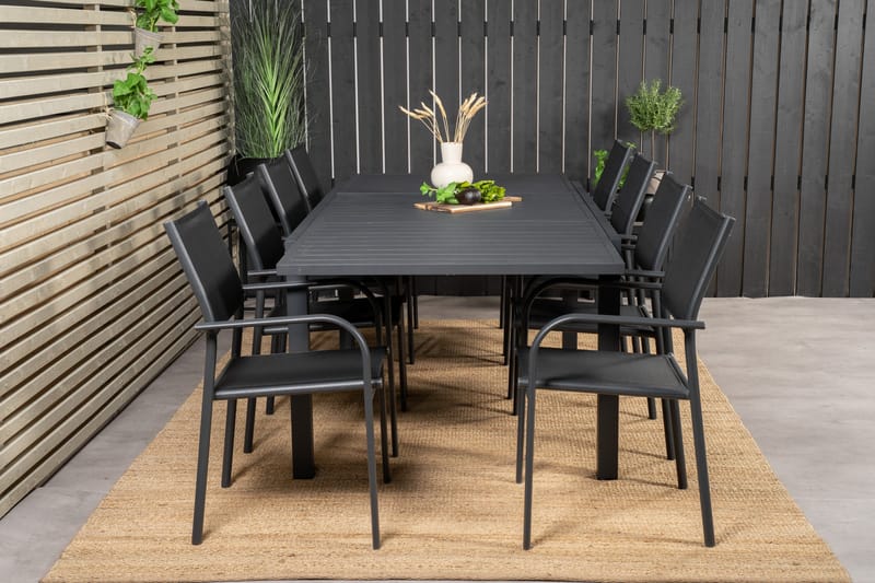 Ruokaryhmä Marbella 160-240 cm Suorakulmainen 8 Santorini-tuolilla - Musta - Puutarhakalusteet - Ulkoryhmä - Ruokailuryhmät ulos