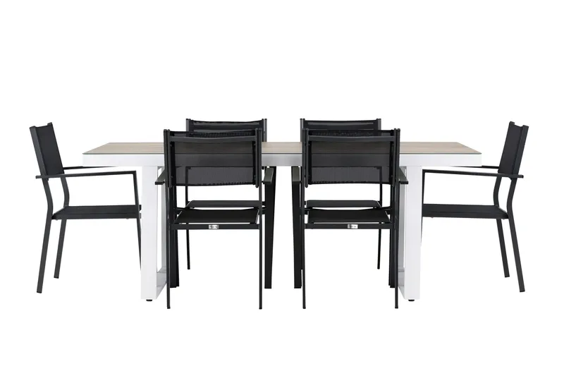 Ruokaryhmä Merlo cm Suorakulmainen 6 Copacabana-tuolilla, Valkoinen