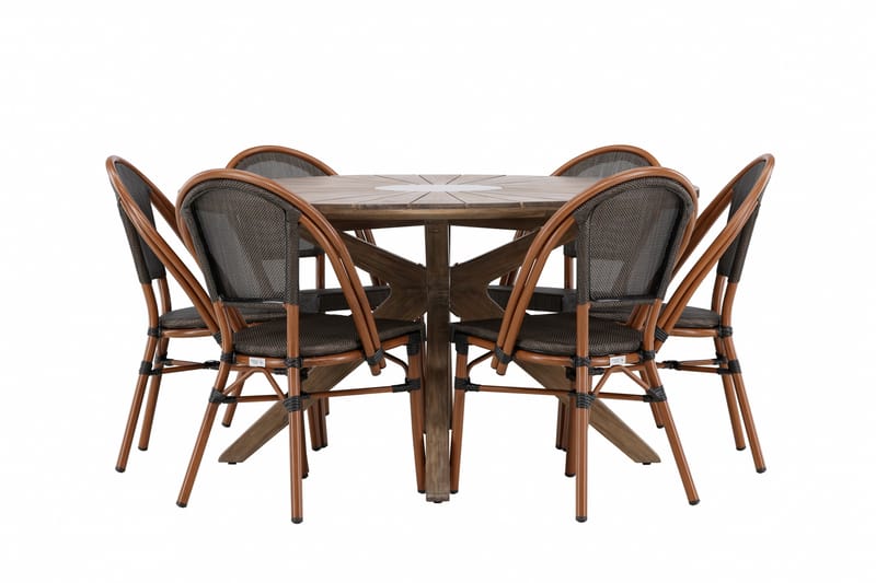 Ruokaryhmä Rosario 140 cm Pyöreä 6 Guarda-tuolilla, Ruskea