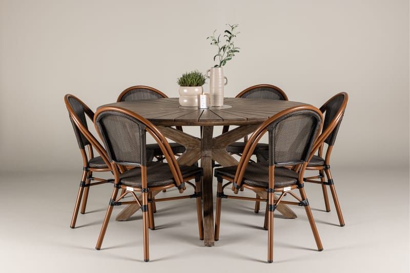 Ruokaryhmä Rosario 140 cm Pyöreä 6 Guarda-tuolilla - Ruskea - Puutarhakalusteet - Ulkoryhmä - Ruokailuryhmät ulos