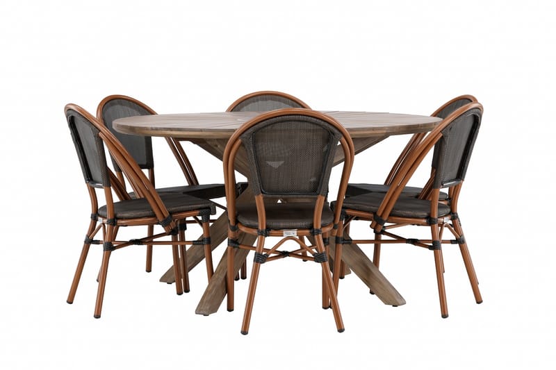 Ruokaryhmä Rosario 140 cm Pyöreä 6 Guarda-tuolilla - Ruskea - Puutarhakalusteet - Ulkoryhmä - Ruokailuryhmät ulos