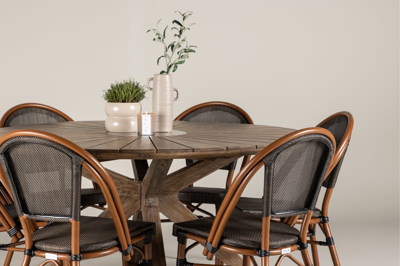 Ruokaryhmä Rosario 140 cm Pyöreä 6 Guarda-tuolilla - Ruskea - Puutarhakalusteet - Ulkoryhmä - Ruokailuryhmät ulos