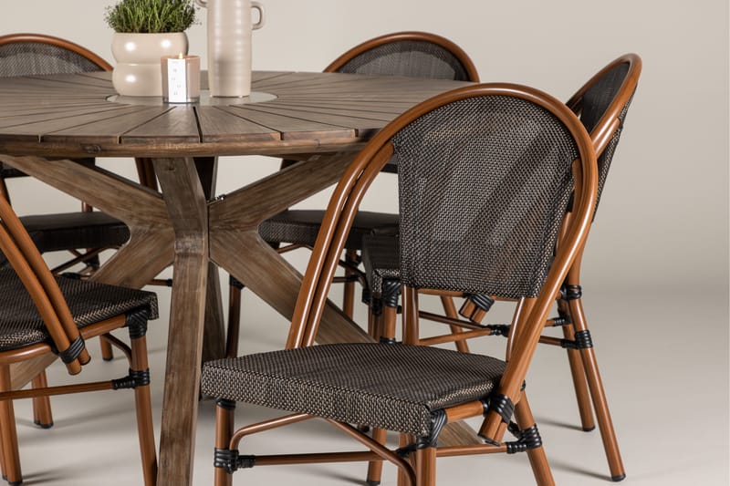 Ruokaryhmä Rosario 140 cm Pyöreä 6 Guarda-tuolilla - Ruskea - Puutarhakalusteet - Ulkoryhmä - Ruokailuryhmät ulos