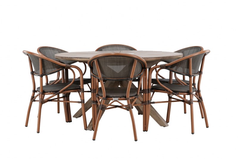 Ruokaryhmä Rosario 140 cm Pyöreä 6 Vila Real -tuolilla - Ruskea - Puutarhakalusteet - Ulkoryhmä - Ruokailuryhmät ulos