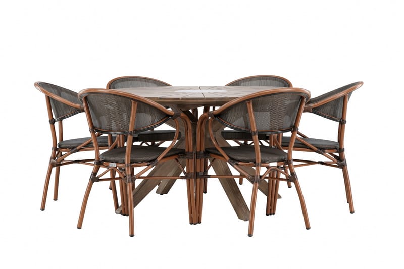 Ruokaryhmä Rosario 140 cm Pyöreä 6 Vila Real -tuolilla - Ruskea - Puutarhakalusteet - Ulkoryhmä - Ruokailuryhmät ulos