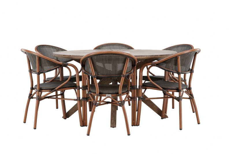 Ruokaryhmä Rosario 140 cm Pyöreä 6 Vila Real -tuolilla - Ruskea - Puutarhakalusteet - Ulkoryhmä - Ruokailuryhmät ulos