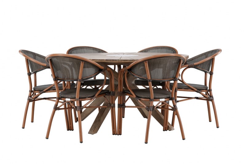 Ruokaryhmä Rosario 140 cm Pyöreä 6 Vila Real -tuolilla - Ruskea - Puutarhakalusteet - Ulkoryhmä - Ruokailuryhmät ulos