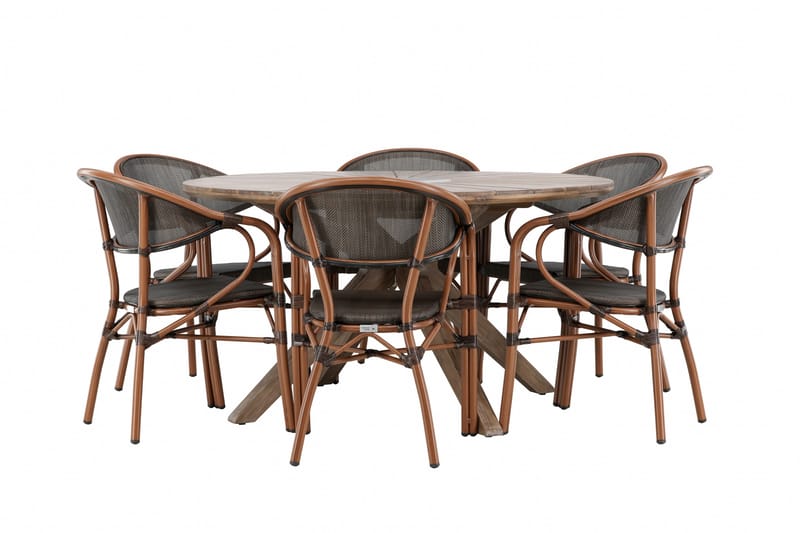 Ruokaryhmä Rosario 140 cm Pyöreä 6 Vila Real -tuolilla - Ruskea - Puutarhakalusteet - Ulkoryhmä - Ruokailuryhmät ulos