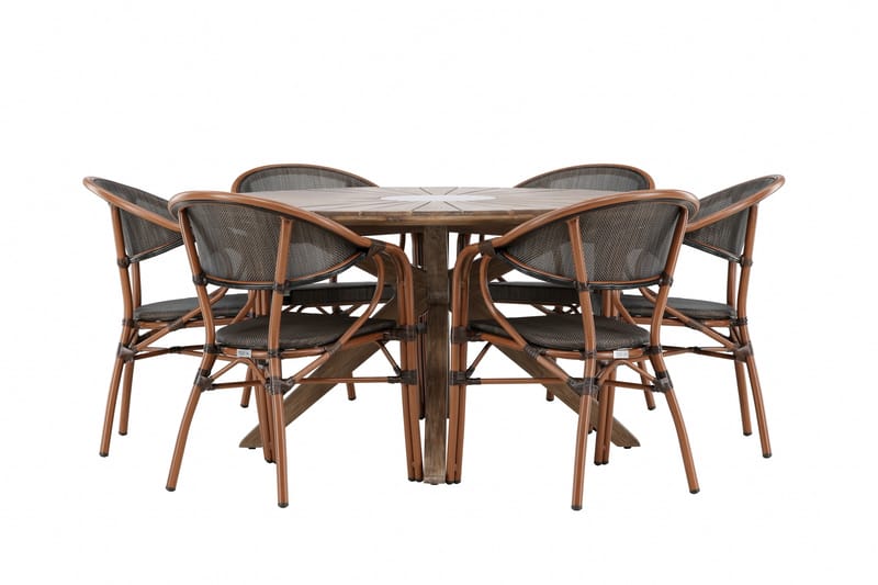 Ruokaryhmä Rosario 140 cm Pyöreä 6 Vila Real -tuolilla - Ruskea - Puutarhakalusteet - Ulkoryhmä - Ruokailuryhmät ulos