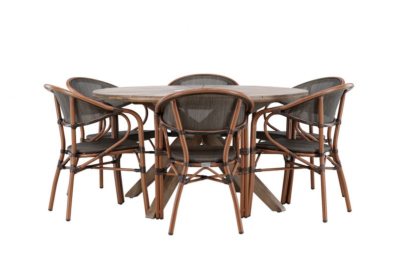 Ruokaryhmä Rosario 140 cm Pyöreä 6 Vila Real -tuolilla - Ruskea - Puutarhakalusteet - Ulkoryhmä - Ruokailuryhmät ulos