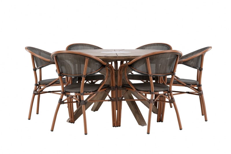 Ruokaryhmä Rosario 140 cm Pyöreä 6 Vila Real -tuolilla - Ruskea - Puutarhakalusteet - Ulkoryhmä - Ruokailuryhmät ulos