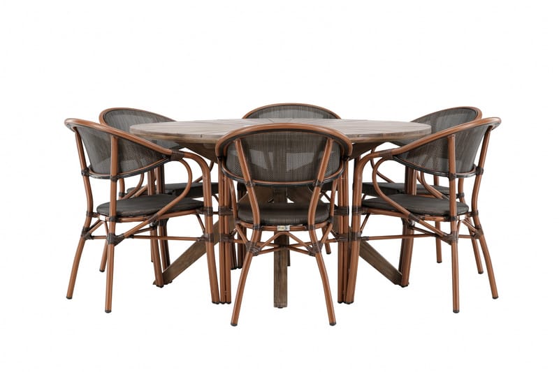 Ruokaryhmä Rosario 140 cm Pyöreä 6 Vila Real -tuolilla - Ruskea - Puutarhakalusteet - Ulkoryhmä - Ruokailuryhmät ulos