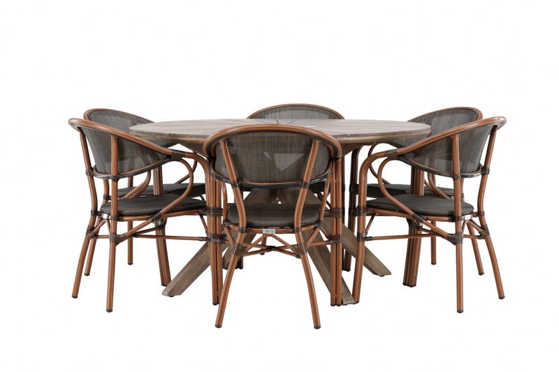 Ruokaryhmä Rosario 140 cm Pyöreä 6 Vila Real -tuolilla - Ruskea - Puutarhakalusteet - Ulkoryhmä - Ruokailuryhmät ulos