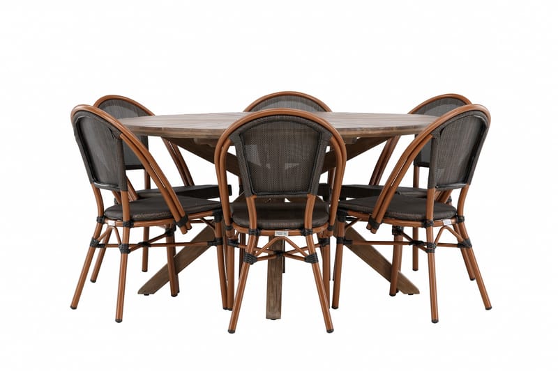 Ruokaryhmä Rosario 140 cm Pyöreä 6 Guarda-tuolilla - Ruskea - Puutarhakalusteet - Ulkoryhmä - Ruokailuryhmät ulos