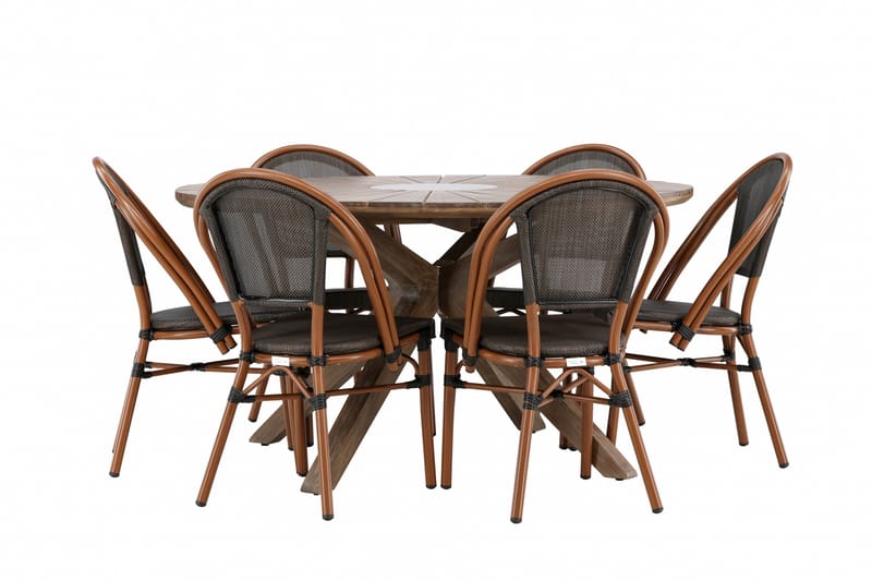 Ruokaryhmä Rosario 140 cm Pyöreä 6 Guarda-tuolilla - Ruskea - Puutarhakalusteet - Ulkoryhmä - Ruokailuryhmät ulos