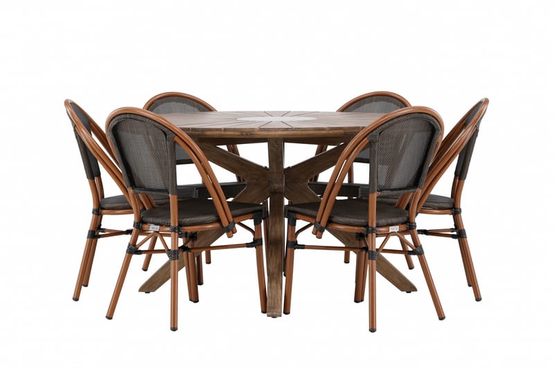 Ruokaryhmä Rosario 140 cm Pyöreä 6 Guarda-tuolilla - Ruskea - Puutarhakalusteet - Ulkoryhmä - Ruokailuryhmät ulos