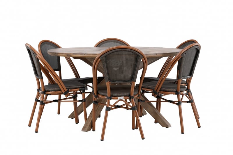 Ruokaryhmä Rosario 140 cm Pyöreä 6 Guarda-tuolilla - Ruskea - Puutarhakalusteet - Ulkoryhmä - Ruokailuryhmät ulos