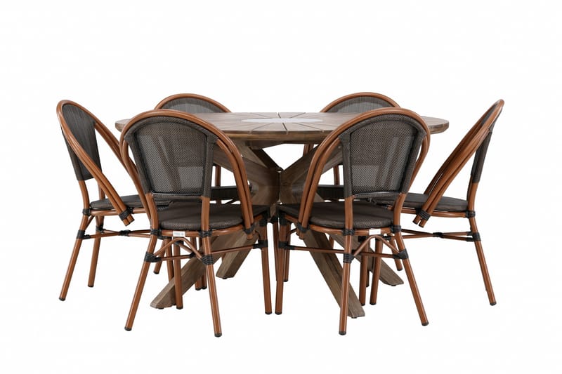 Ruokaryhmä Rosario 140 cm Pyöreä 6 Guarda-tuolilla - Ruskea - Puutarhakalusteet - Ulkoryhmä - Ruokailuryhmät ulos