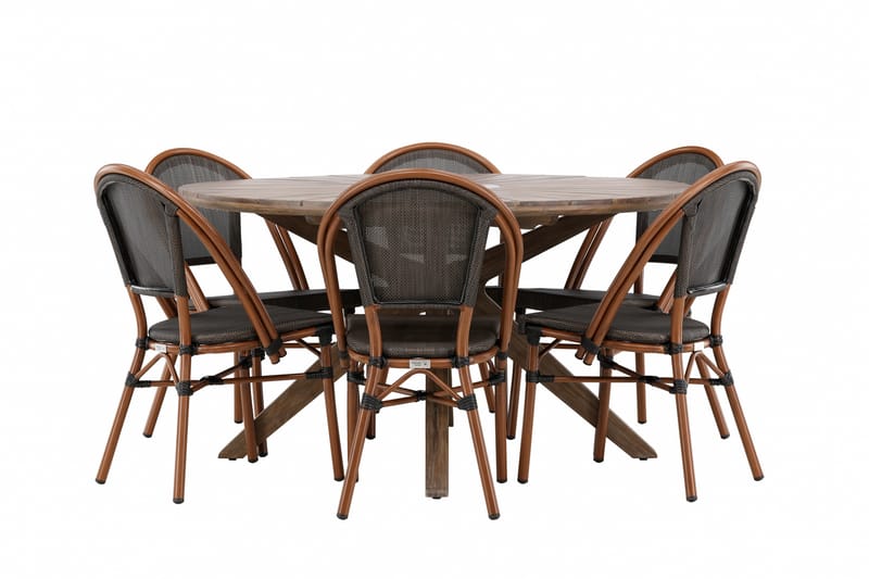 Ruokaryhmä Rosario 140 cm Pyöreä 6 Guarda-tuolilla - Ruskea - Puutarhakalusteet - Ulkoryhmä - Ruokailuryhmät ulos