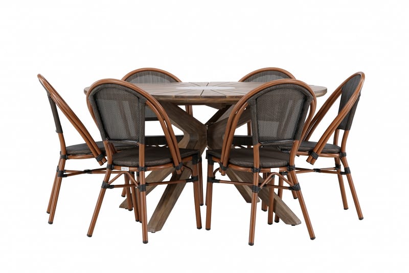 Ruokaryhmä Rosario 140 cm Pyöreä 6 Guarda-tuolilla - Ruskea - Puutarhakalusteet - Ulkoryhmä - Ruokailuryhmät ulos