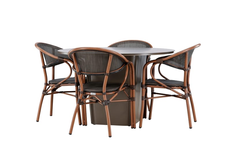 Ruokaryhmä Santa 120 cm Pyöreä 4 Vila Real -tuolilla - Ruskea - Puutarhakalusteet - Ulkoryhmä - Ruokailuryhmät ulos