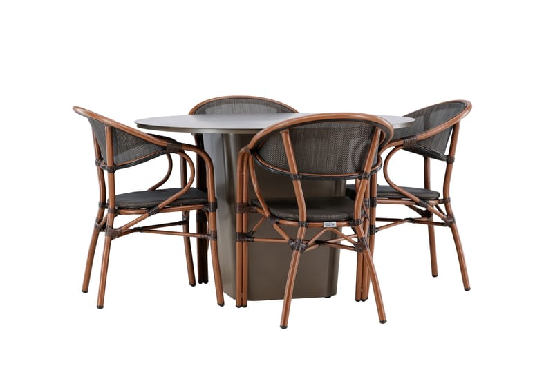 Ruokaryhmä Santa 120 cm Pyöreä 4 Vila Real -tuolilla - Ruskea - Puutarhakalusteet - Ulkoryhmä - Ruokailuryhmät ulos